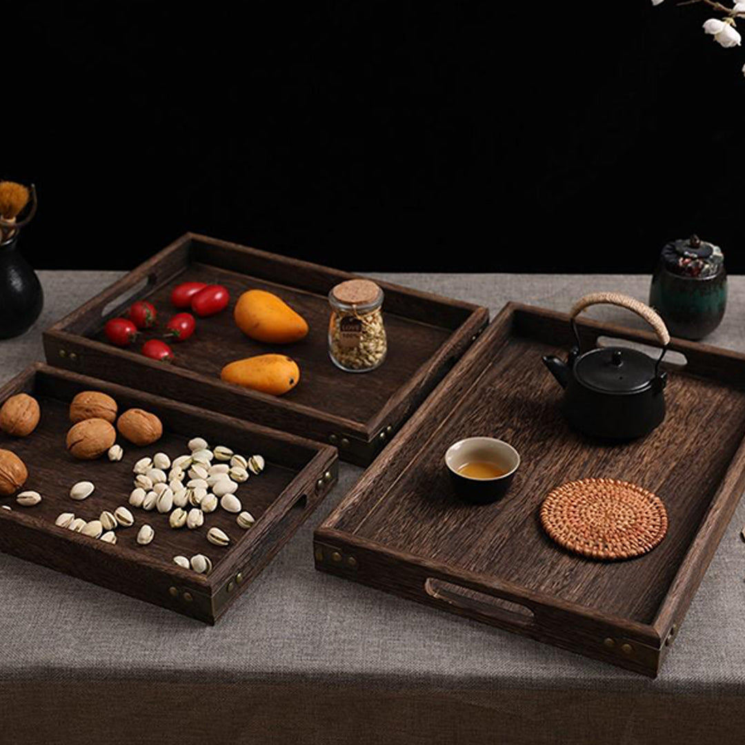 SOGA 2X Medium Walnut Rectangle Wooden Tray Breakfast Dinner Serving Board Tea Set Holder Kitchen Home Decor