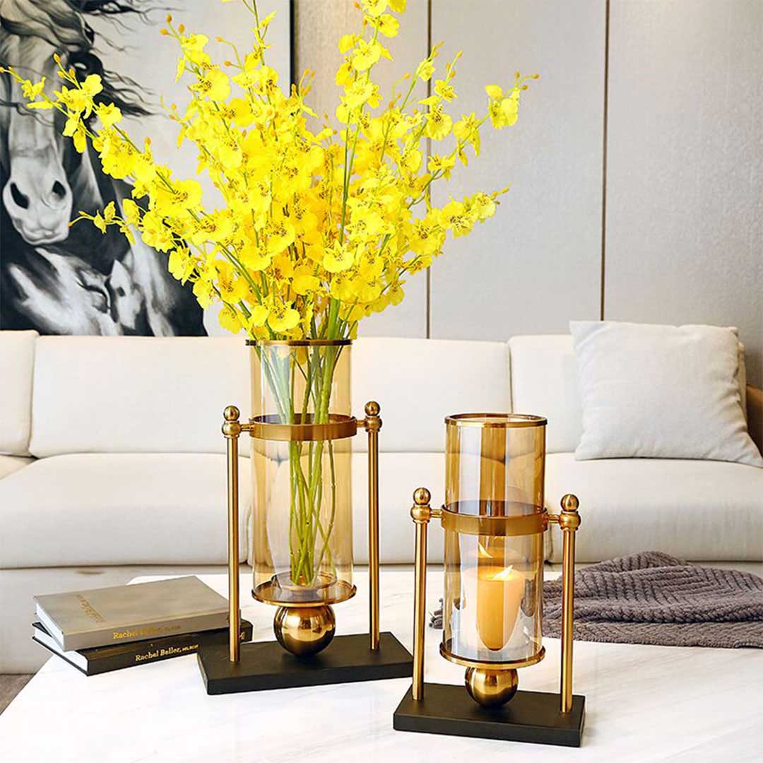 SOGA 34cm Modern Transparent Glass Flower Vase with Candle