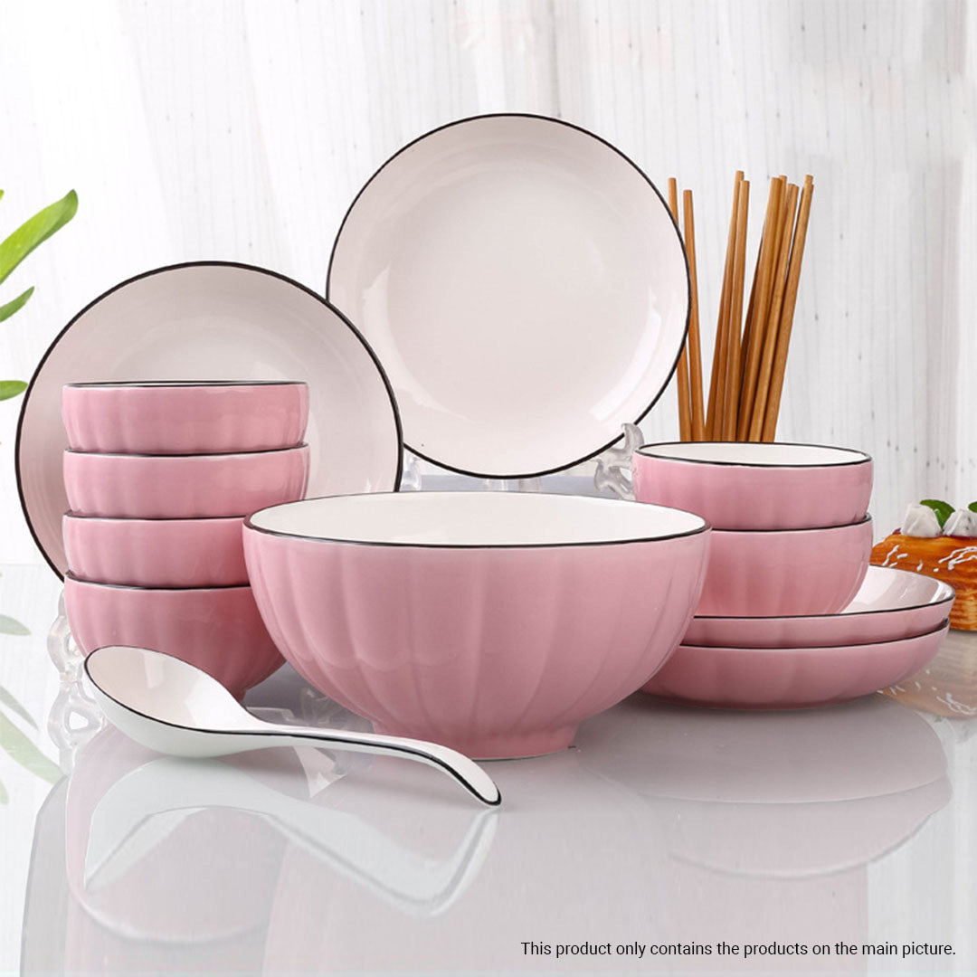 SOGA Pink Japanese Style Ceramic Dinnerware Crockery Soup Bowl Plate Server Kitchen Home Decor Set of 4
