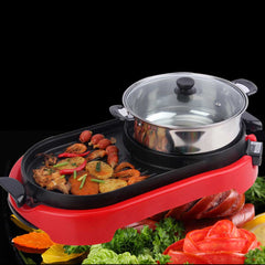 SOGA 2 in 1 BBQ Electric Pan Grill Teppanyaki Stainless Steel Hot Pot Steamboat Red
