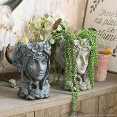 SOGA Resin Black Creative Goddess Head Statue Planter Bonsai Flower Succulent Pot Decor