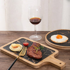 SOGA 2X 33.5cm Black Square Wooden Serving Tray Slate Steak Serving Platter Chopping Board Paddle Home Decor