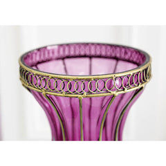 SOGA 67cm Purple Glass Tall Floor Vase and 12pcs Dark Pink Artificial Fake Flower Set