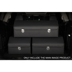 SOGA 2X Leather Car Boot Collapsible Foldable Trunk Cargo Organizer Portable Storage Box With Lock Black Medium