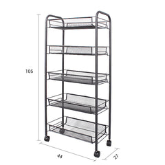 SOGA 5 Tier Steel Black Bee Mesh Kitchen Cart Multi-Functional Shelves Portable Storage Organizer with Wheels