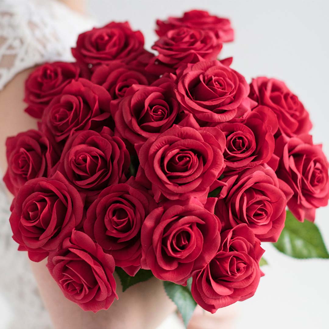 SOGA 5pcs Artificial Silk Flower Fake Rose Bouquet Table Decor Red