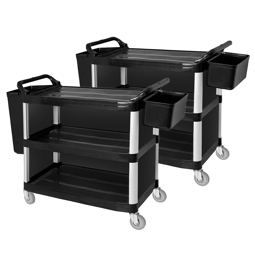 SOGA 2X 3 Tier Covered Food Trolley Food Waste Cart Storage Mechanic Kitchen with Bins