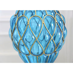 SOGA 67cm Blue Glass Tall Floor Vase with 10pcs White Artificial Fake Flower Set