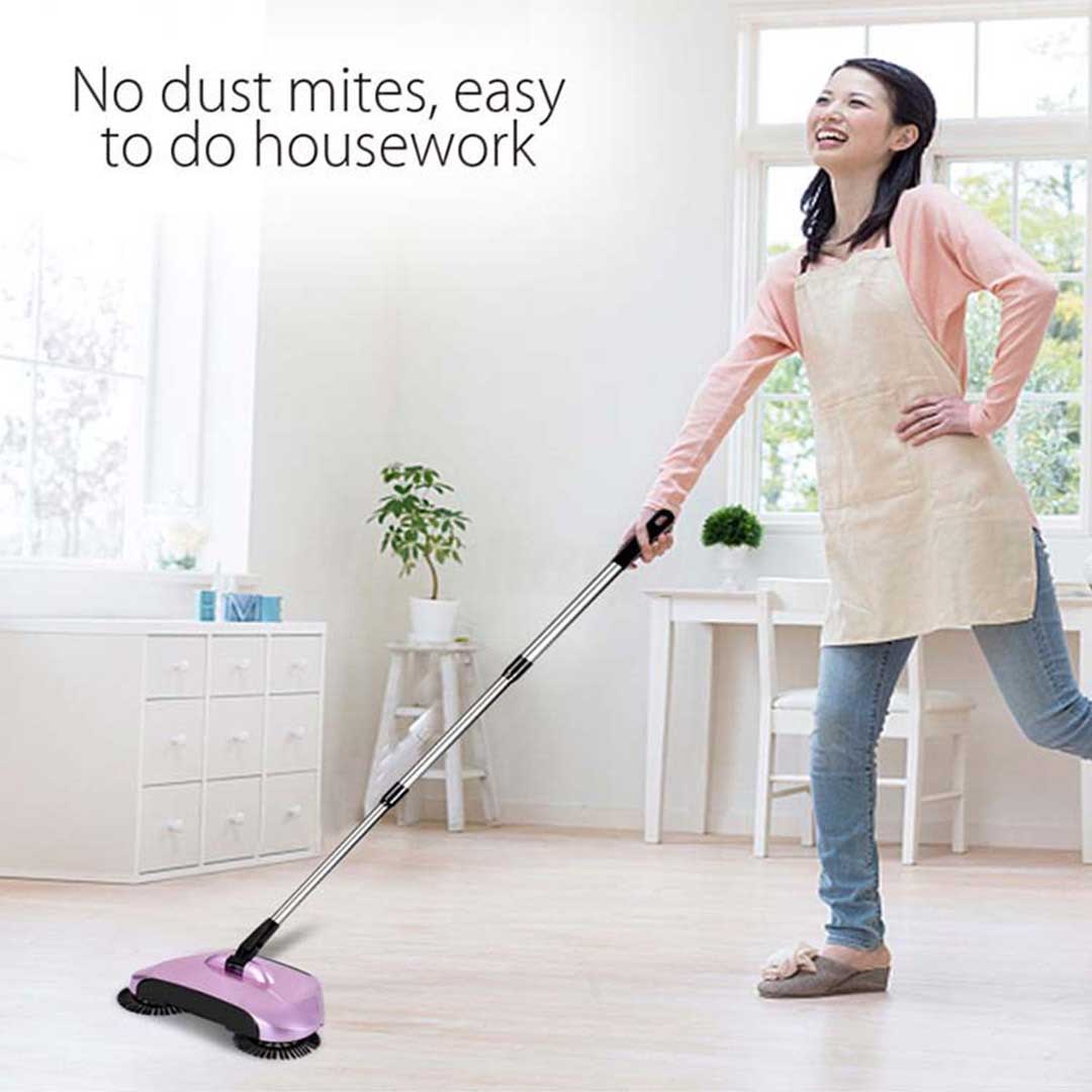 SOGA Auto Household Spin Hand Push Sweeper Home Broom Room Floor Dust Cleaner Mop Blue