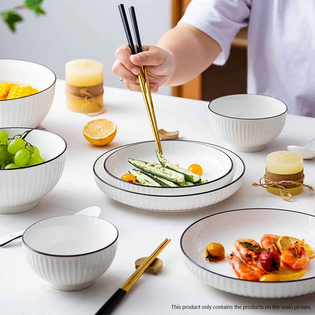 SOGA White Japanese Style Ceramic Dinnerware Crockery Soup Bowl Plate Server Kitchen Home Decor Set of 4