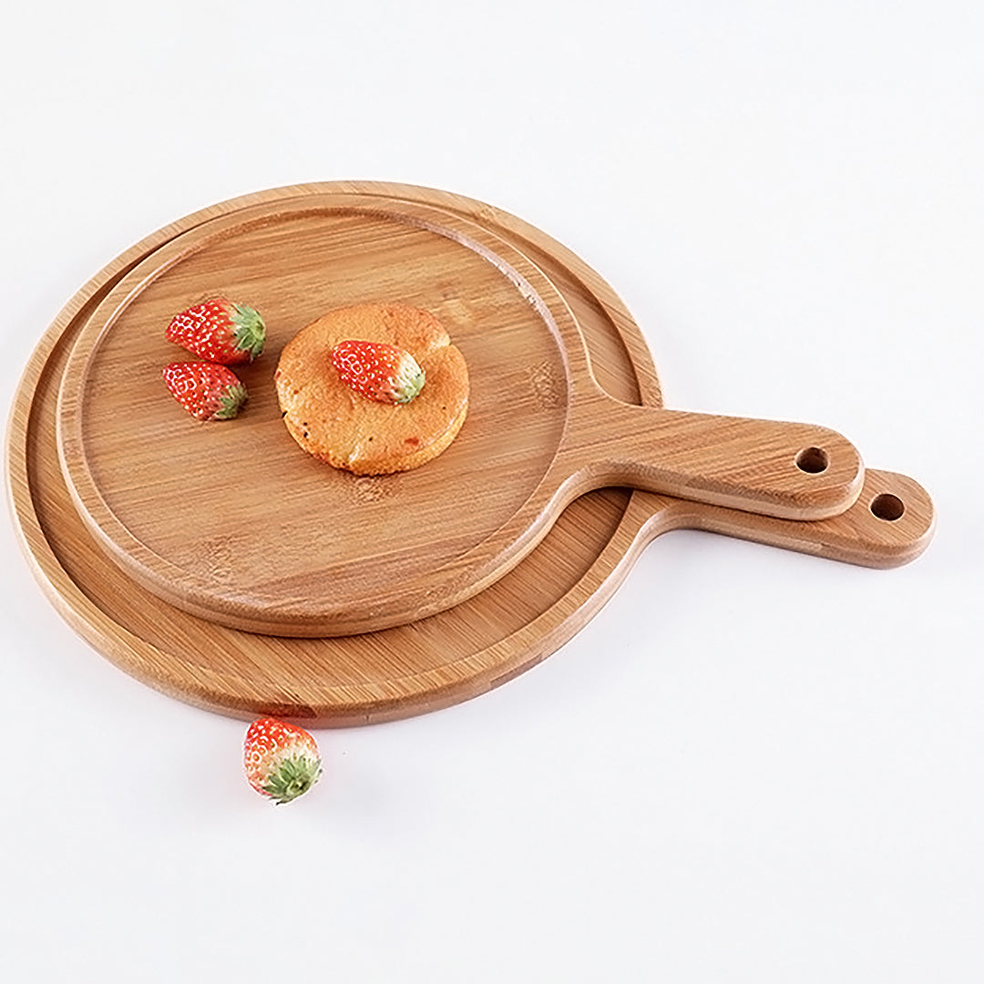 SOGA 2X 8 inch Blonde Roound Premium Wooden Serving Tray Board Paddle with Handle Home Decor