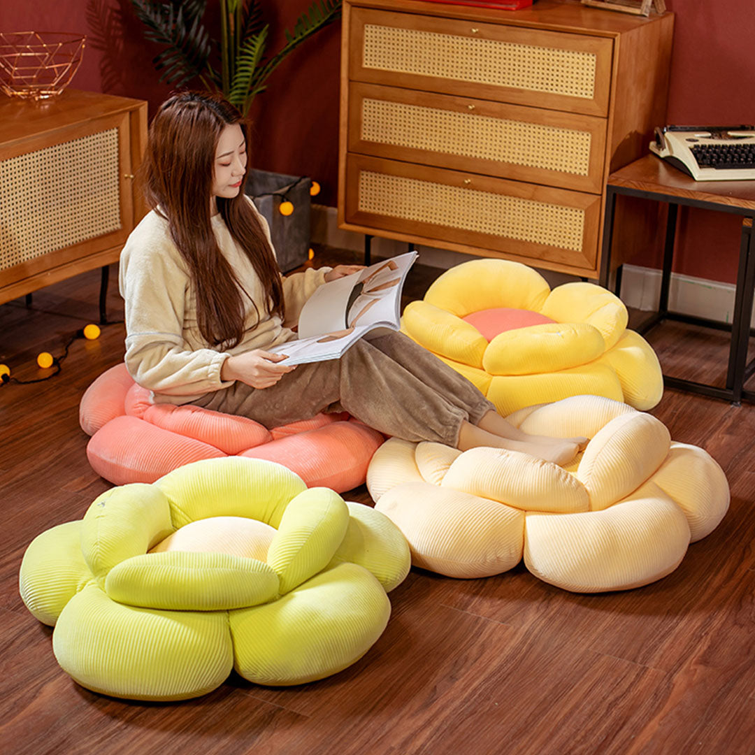 SOGA Green Double Flower Shape Cushion Soft Bedside Floor Plush Pillow Home Decor