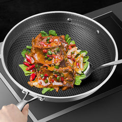 SOGA 2X 34cm Stainless Steel Tri-Ply Frying Cooking Fry Pan Textured Non Stick Skillet with Glass Lid and Helper Handle
