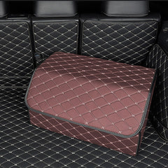 SOGA 4X Leather Car Boot Collapsible Foldable Trunk Cargo Organizer Portable Storage Box Coffee/Gold Stitch Medium