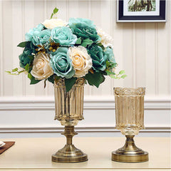 SOGA 2X 25cm Transparent Glass Flower Vase with Metal Base Filler Vase