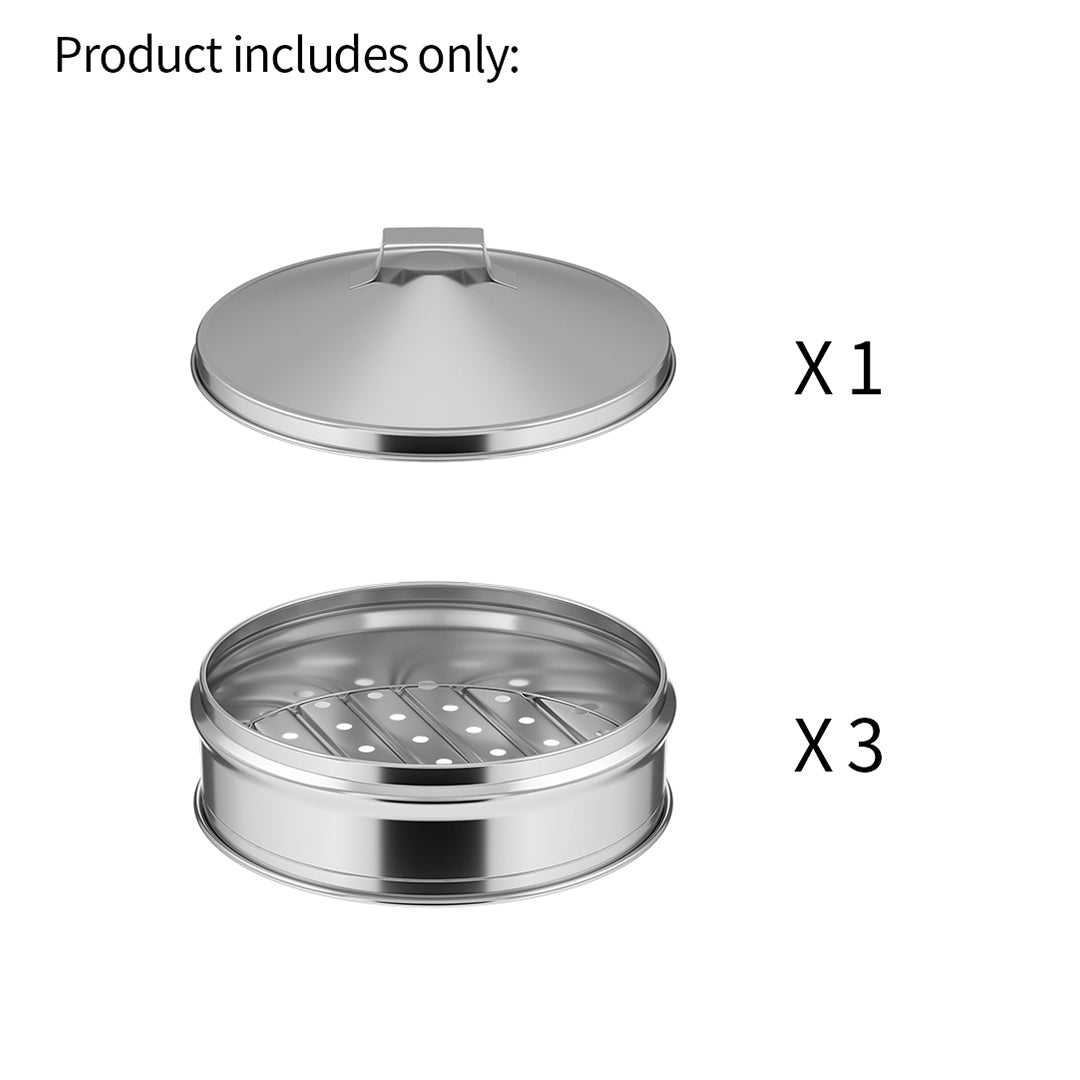 SOGA 2X 3 Tier Stainless Steel Steamers With Lid Work inside of Basket Pot Steamers 22cm