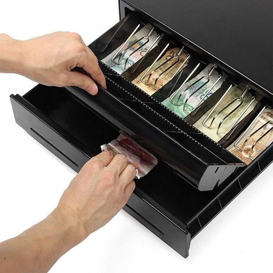 SOGA Black Heavy Duty Cash Drawer Electronic 4 Bills 8 Coins Cheque Slot Tray Pos 410