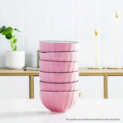SOGA Pink Japanese Style Ceramic Dinnerware Crockery Soup Bowl Plate Server Kitchen Home Decor Set of 6