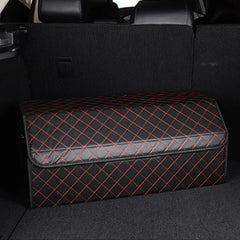 SOGA 4X Leather Car Boot Collapsible Foldable Trunk Cargo Organizer Portable Storage Box Black/Red Stitch Large