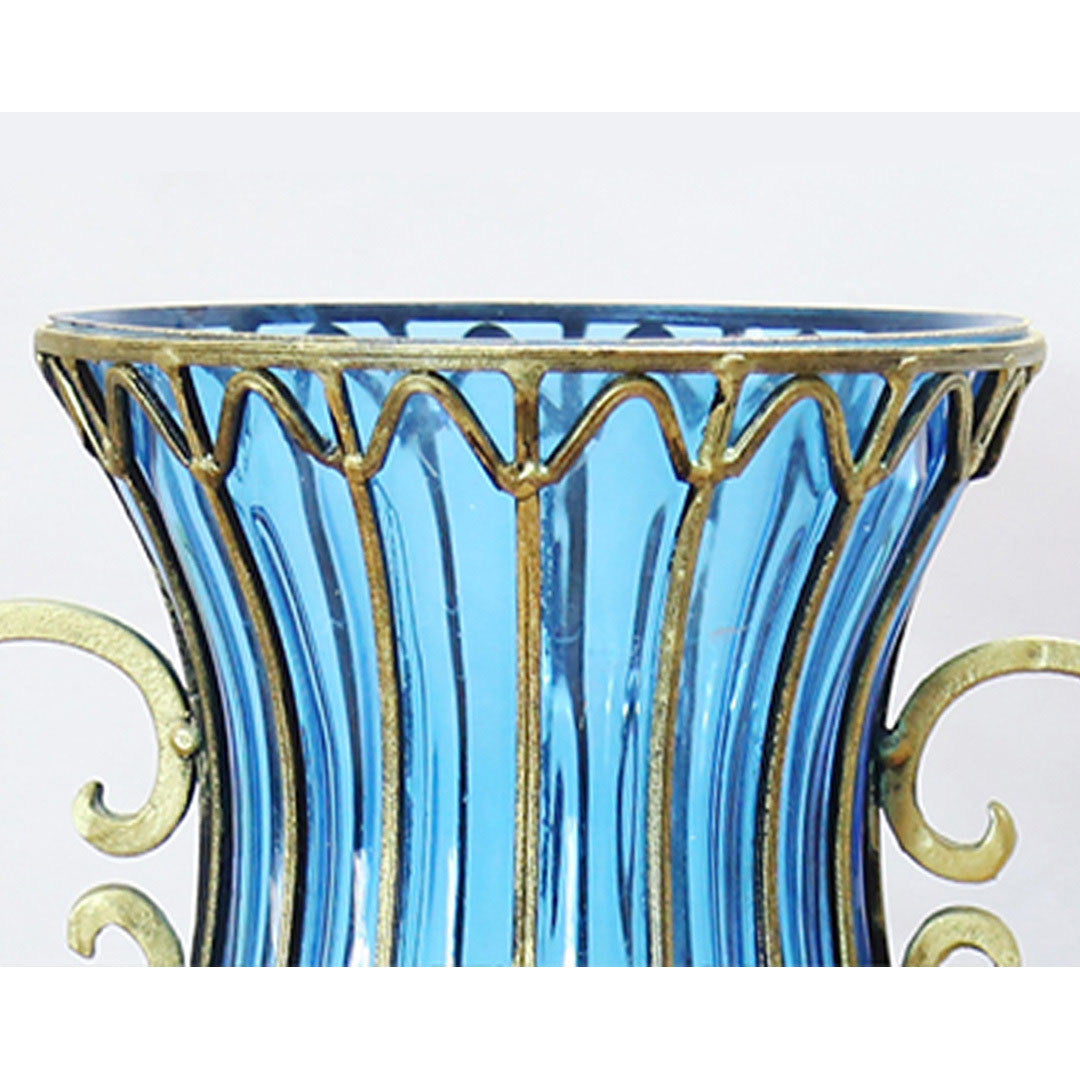 SOGA 51cm Blue Glass Tall Floor Vase with 12pcs White Artificial Fake Flower Set