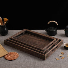 SOGA 2X Medium Walnut Rectangle Wooden Tray Breakfast Dinner Serving Board Tea Set Holder Kitchen Home Decor