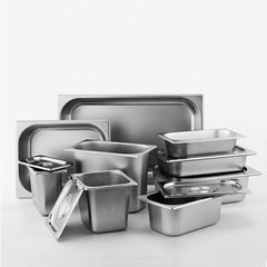 SOGA Gastronorm GN Pan Full Size 1/3 GN Pan 6.5 cm Deep Stainless Steel Tray with Lid