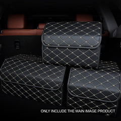 SOGA 2X Leather Car Boot Collapsible Foldable Trunk Cargo Organizer Portable Storage Box Black/Gold Stitch Small