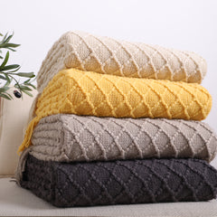 SOGA 2X Coffee Diamond Pattern Knitted Throw Blanket Warm Cozy Woven Cover Couch Bed Sofa Home Decor with Tassels