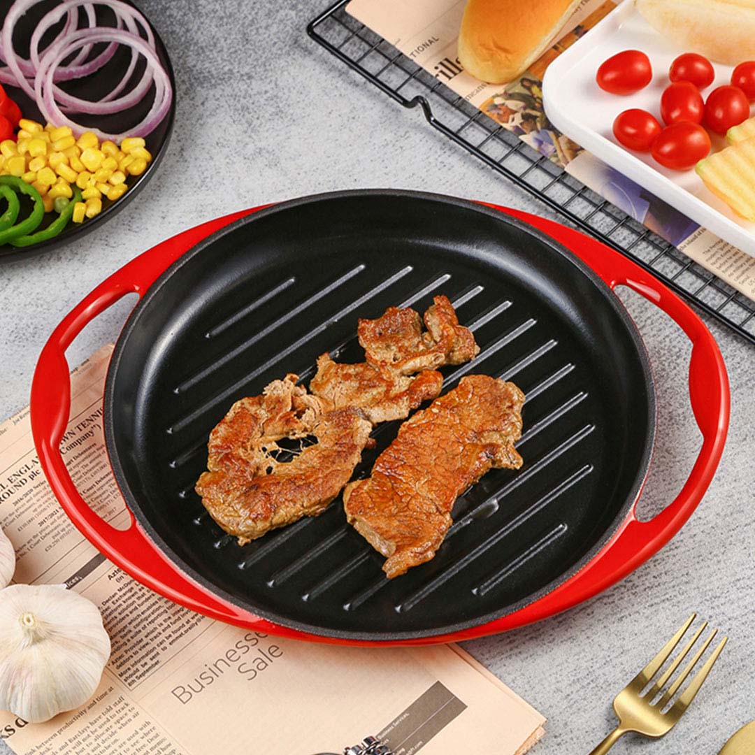 SOGA 2X Enamel porcelain Cast Iron Frying Pan Skillet Non-stick Coating Steak Sizzle Platter 26cm