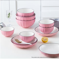 SOGA Pink Japanese Style Ceramic Dinnerware Crockery Soup Bowl Plate Server Kitchen Home Decor Set of 5