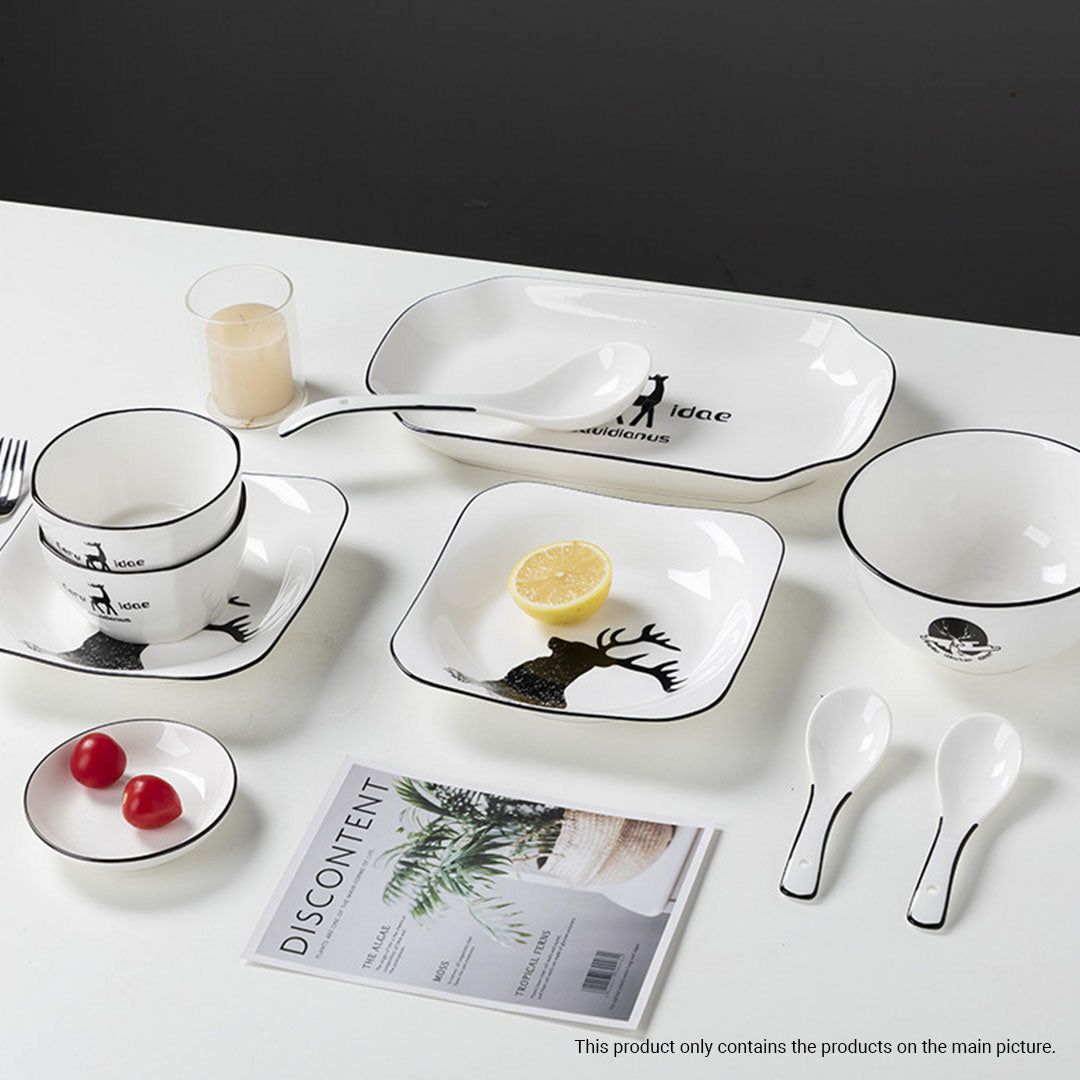 SOGA White Antler Printed Ceramic Dinnerware Set Crockery Soup Bowl Plate Server Kitchen Home Decor Set of 20