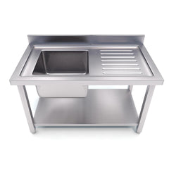 SOGA Stainless Steel Work Bench Sink Commercial Restaurant Kitchen Food Prep Table 140*70*85cm