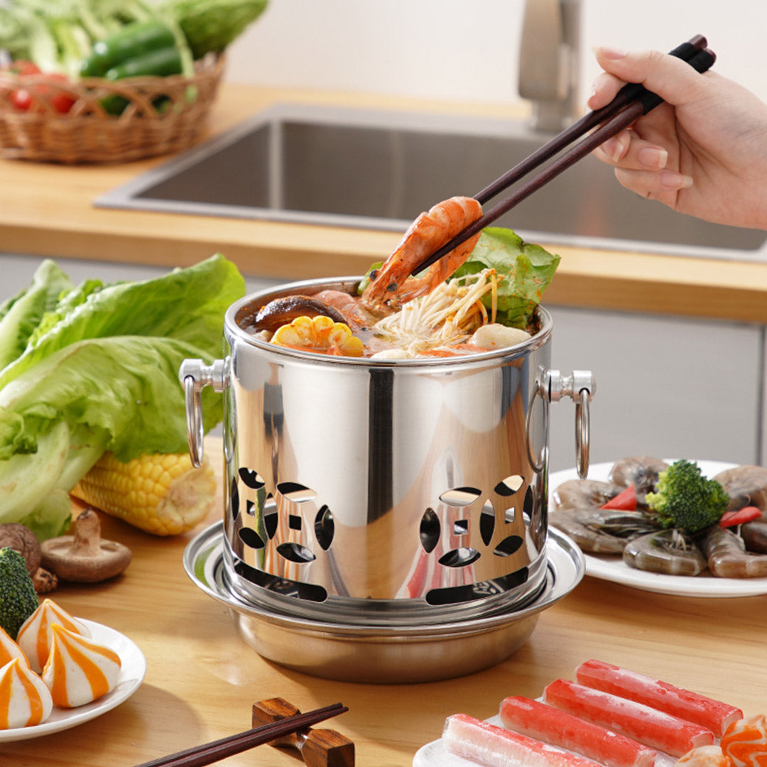 New DIY Shabu Shabu Stainless Steel Hot Pot with Alcohol Burner & Lid  Kitchen Cooking Tools Party Cookware Soup Pot