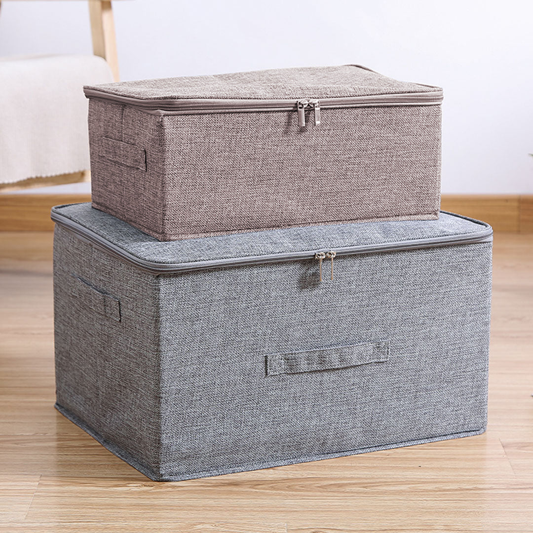 SOGA Coffee Small Portable Double Zipper Storage Box Moisture Proof Clothes Basket Foldable Home Organiser