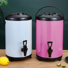 SOGA 8L Stainless Steel Insulated Milk Tea Barrel Hot and Cold Beverage Dispenser Container with Faucet Pink