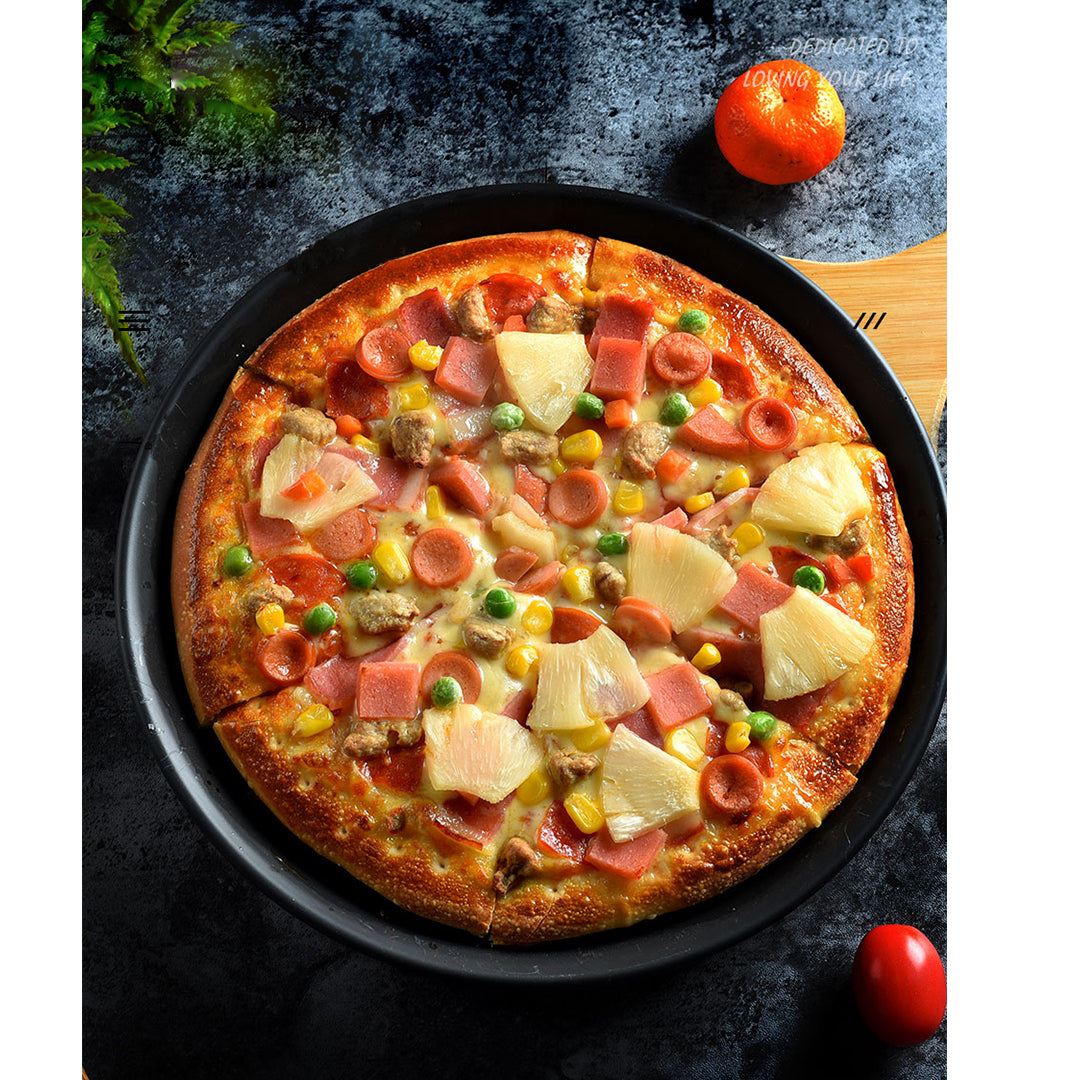 SOGA Round Black Steel Non-stick Pizza Tray Oven Baking Plate Pan Set