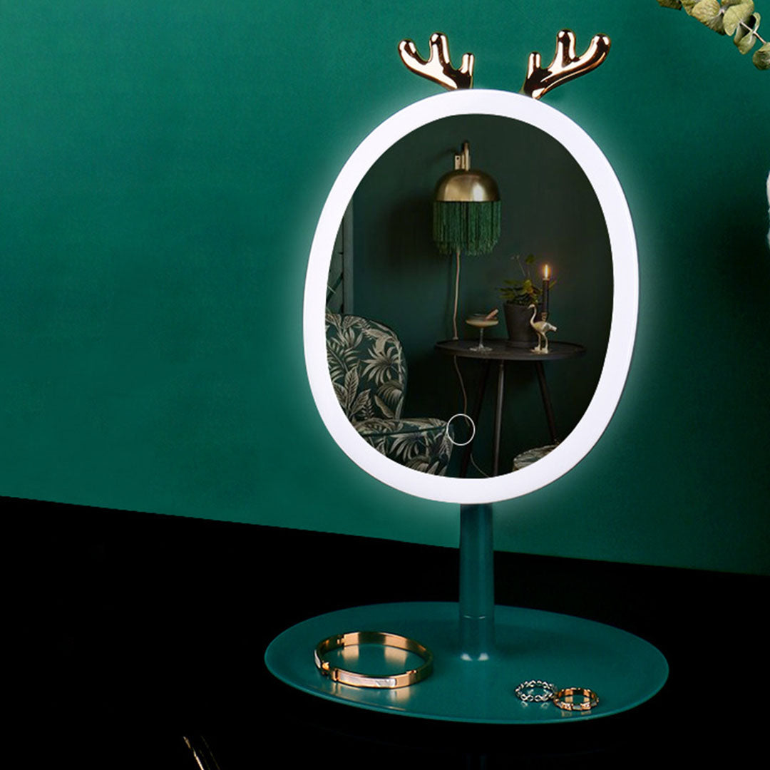 SOGA Green Cosmetic Jewelry Storage Organiser with Antler LED Light Mirror Tabletop Vanity Set