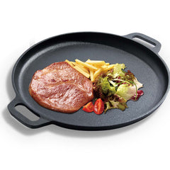 SOGA 2X Cast Iron Frying Pan Skillet Coating Steak Sizzle Platter 35cm