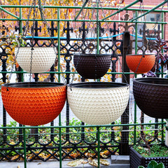 SOGA 2X White Medium Hanging Resin Flower Pot Self Watering Basket Planter Outdoor Garden Decor