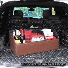 SOGA Leather Car Boot Collapsible Foldable Trunk Cargo Organizer Portable Storage Box Coffee Large
