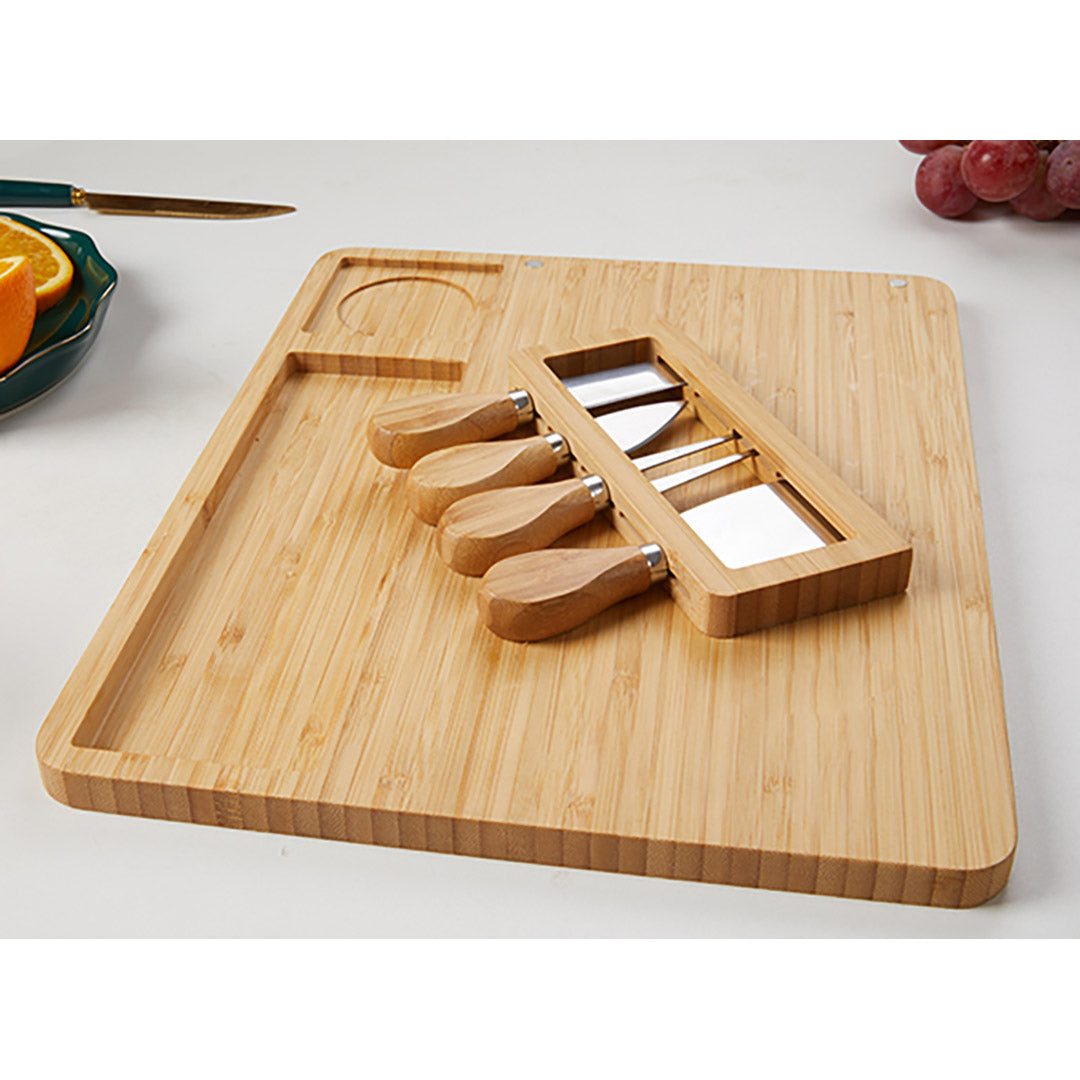 SOGA 36cm Brown Rectangular Wood Cheese Board Charcuterie Serving Tray with Knife Set Countertop Decor