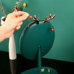 SOGA Green Cosmetic Jewelry Storage Organiser with Antler LED Light Mirror Tabletop Vanity Set