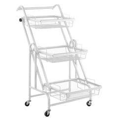 SOGA 3 Tier Steel White Adjustable Kitchen Cart Multi-Functional Shelves Portable Storage Organizer with Wheels