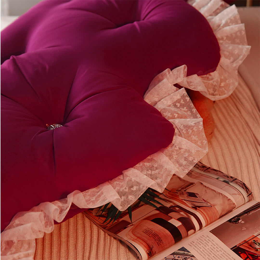 SOGA 2X 180cm Burgundy Princess Bed Pillow Headboard Backrest Bedside Tatami Sofa Cushion with Ruffle Lace Home Decor