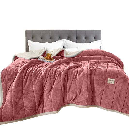 Anyhouz Blanket Dark Pink Coral Fleece Autumn Winter Warm 3 Layers Thicken Flannel Soft Comfortable Warmth Quilts Washable 180x200cm