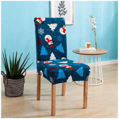 Anyhouz Chair Cover Dark Blue Snowman Christmas Holiday Design with Anti-Dirt and Elastic Material for Dining Room Kitchen Wedding Hotel Banquet Restaurant