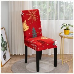 Anyhouz Chair Cover Red Christmas Bells Trees Design with Anti-Dirt and Elastic Material for Dining Room Kitchen Wedding Hotel Banquet Restaurant