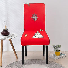 Anyhouz Chair Cover Bright Red White Christmas Tree Design with Anti-Dirt and Elastic Material for Dining Room Kitchen Wedding Hotel Banquet Restaurant