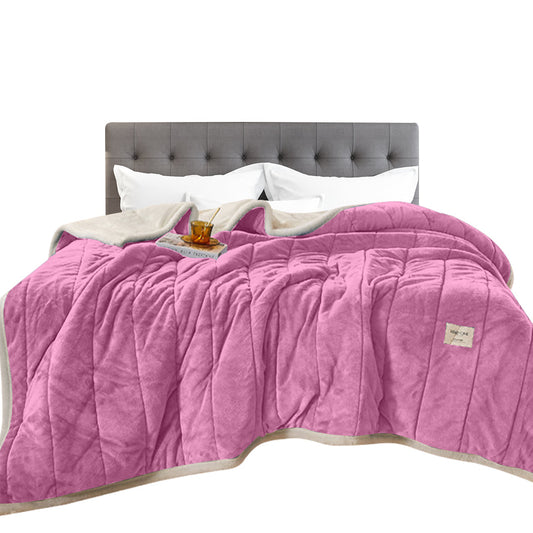 Anyhouz Blanket Light Pink Coral Fleece Autumn Winter Warm 3 Layers Thicken Flannel Soft Comfortable Warmth Quilts Washable 180x200cm