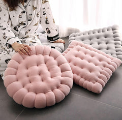 Anyhouz Plush Pillow Gray Round Biscuit Shape Stuffed Soft Pillow Seat Cushion Room Decor
